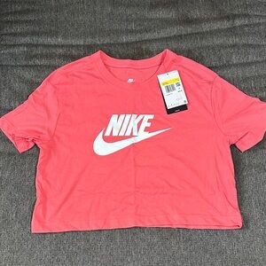 Nike Coral Cropped Tee with White Logo